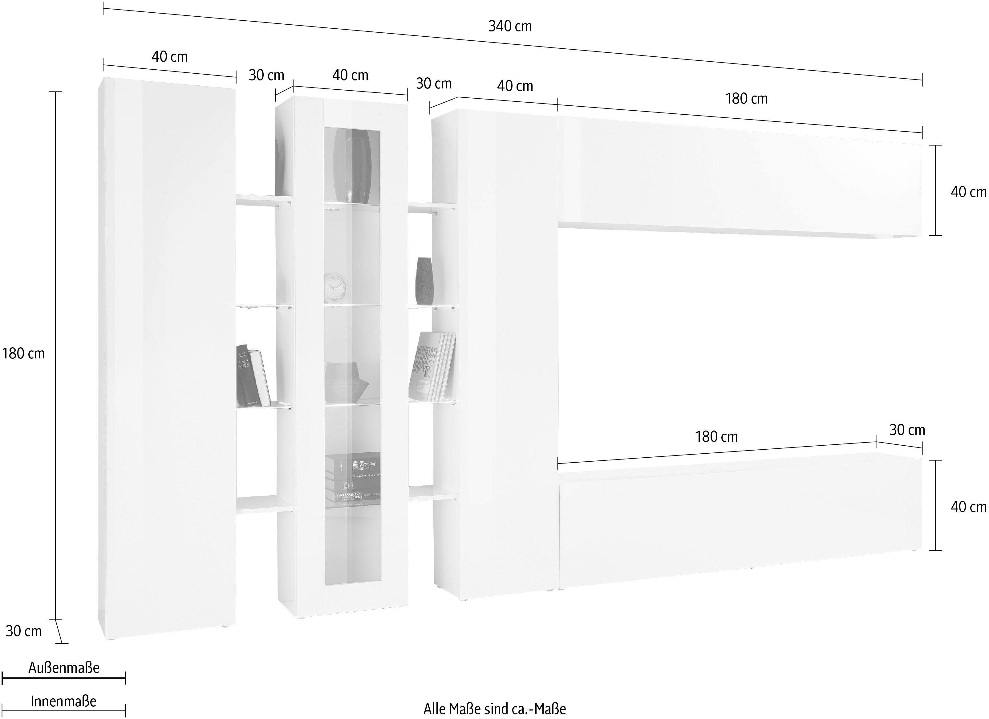 Tecnos Wohnwand Maruska, (Set, 5-St), Front/ Korpus weiß Hochglanz