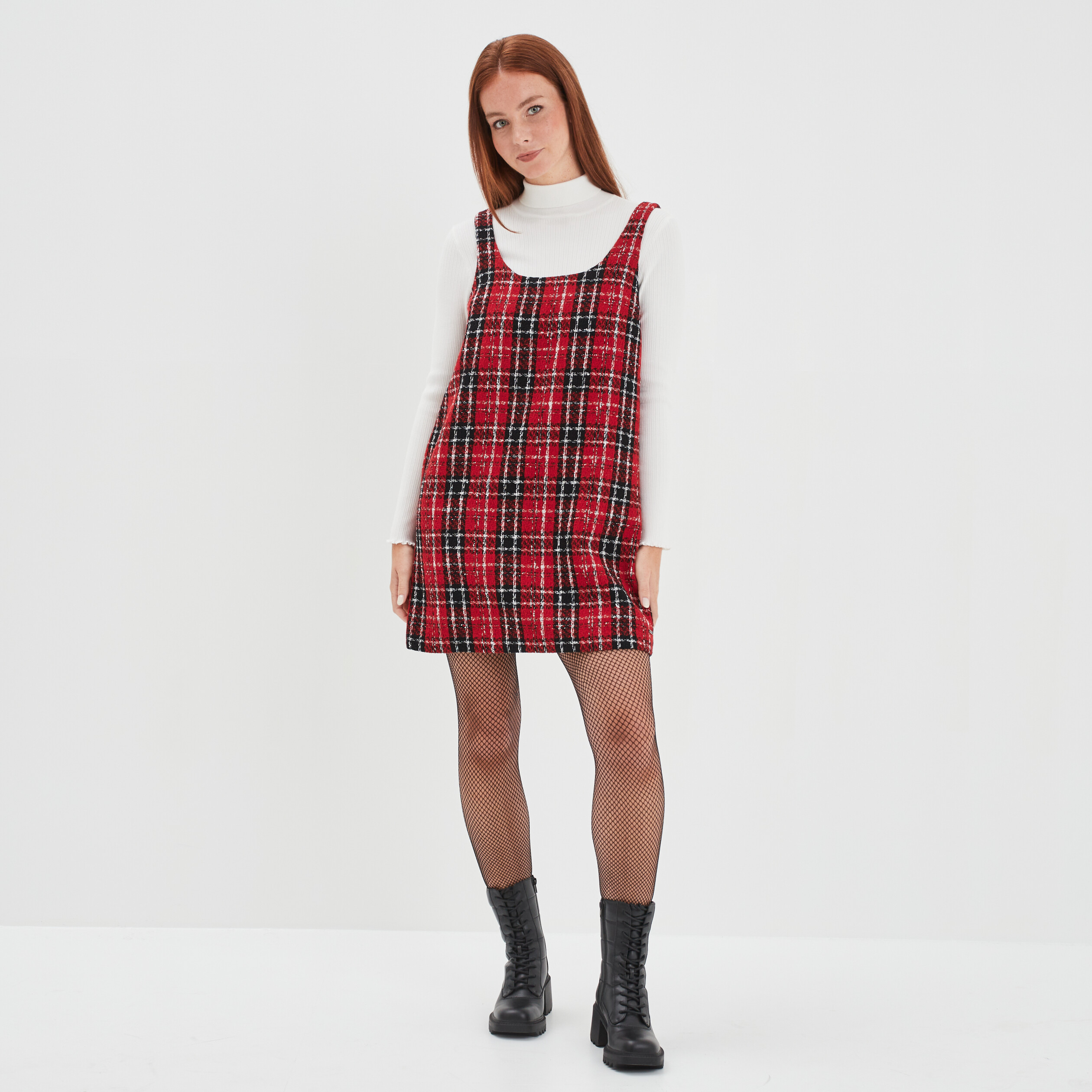 Robe chasuble courte droite rouge femme | La Halle