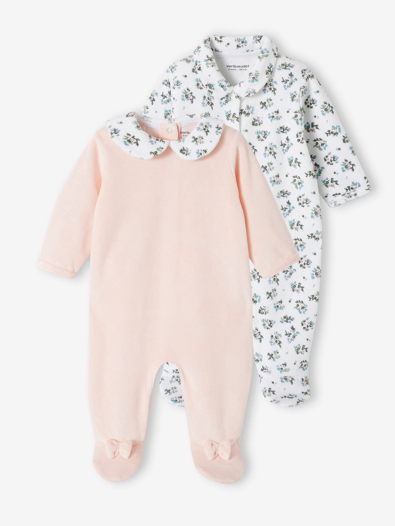 Vertbaudet 2er-Pack Baby Samt-Strampler Oeko-Tex - hellrosa