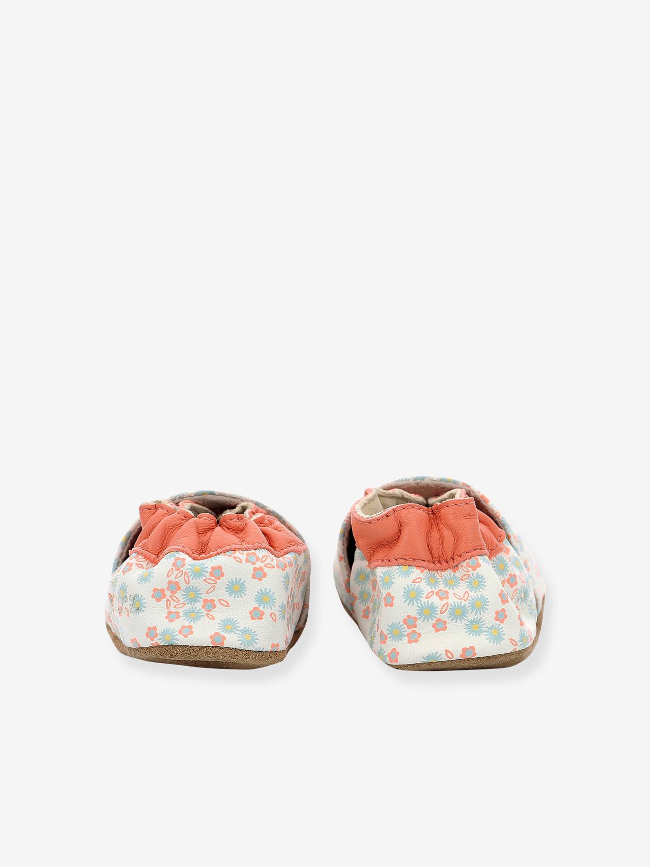 Chaussons cuir souple bébé Daisy Summer ROBEEZ© blanc imprimé