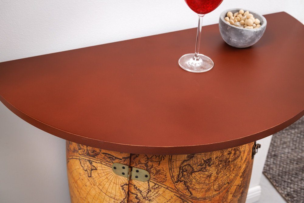 riess-ambiente Weinregal SEVEN SEAS 80cm natur / braun, Einzelartikel 1-tlg., Wohnzimmer · Massivholz · Barschrank · Fass · Weltkarte