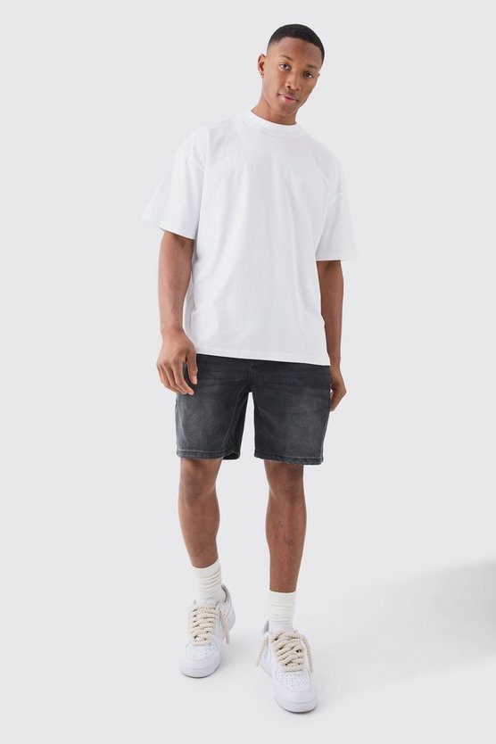 Lockere Jeansshorts in Grau