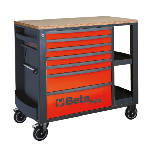 Beta 024004373 Mobilni radni sto sa 7 fioka i polica, 588x367 mm - crveni