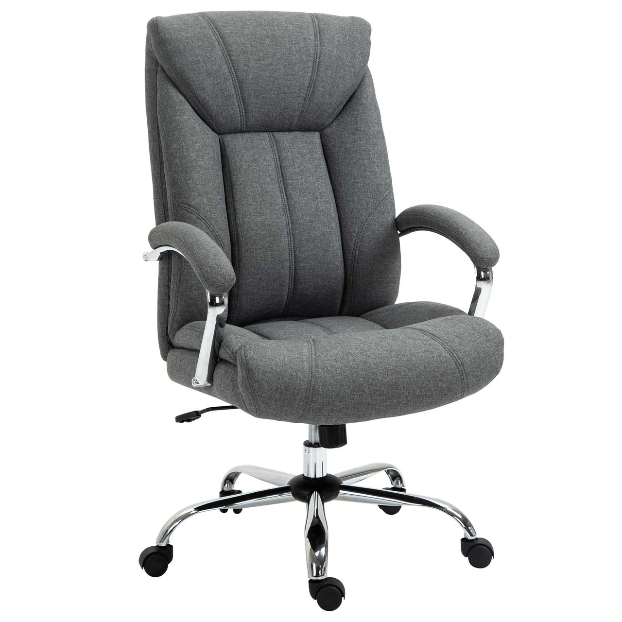 HOMCOM Vinsetto Bürostuhl mit Wippfunktion ergonomischer Stuhl mit gepolsterte Armlehne Kopfstütze höhenverstellbarer Schreibtischstuhl Drehstuhl mit Rückenlehne Nylon Grau 65 x 78 x 110-120 cm