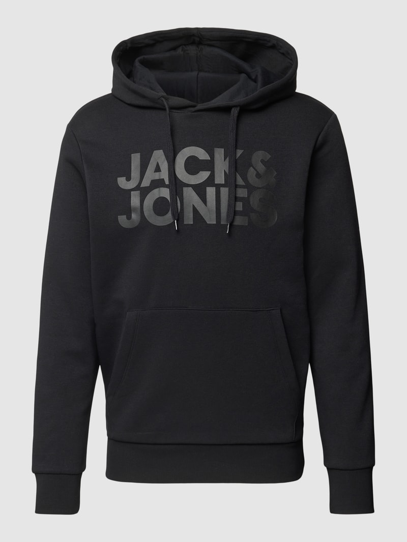 Hoodie mit Label-Print in schwarz