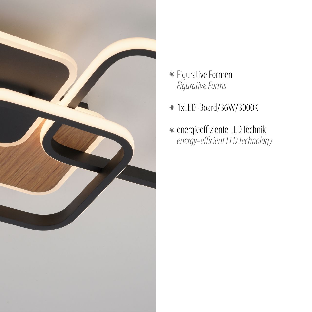 JUST LIGHT LED Deckenleuchte SEVENT, eckig, 1xLED-Board/36W/3000K, Innenleuchte, IP20