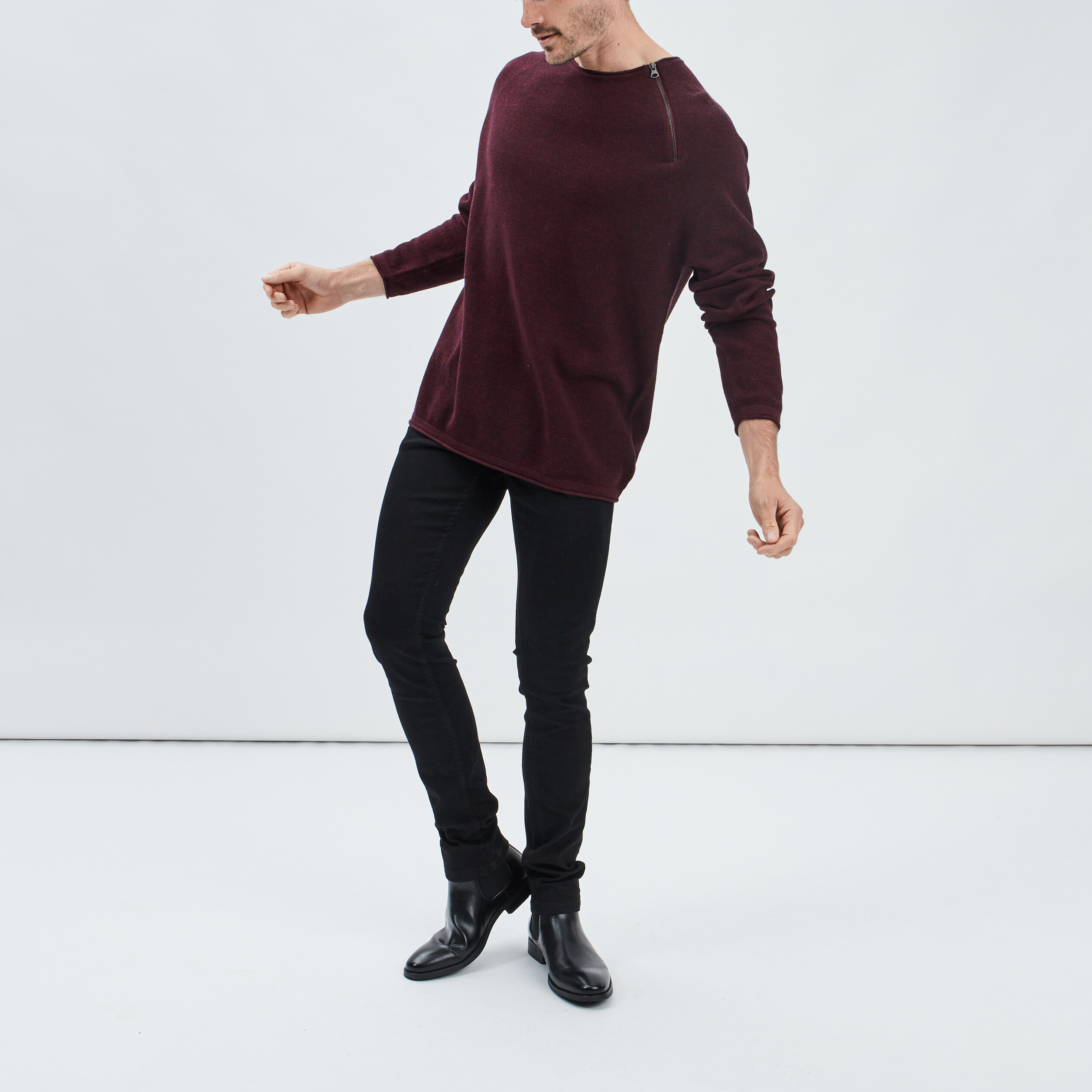 Pull avec détail zippé violet homme | La Halle