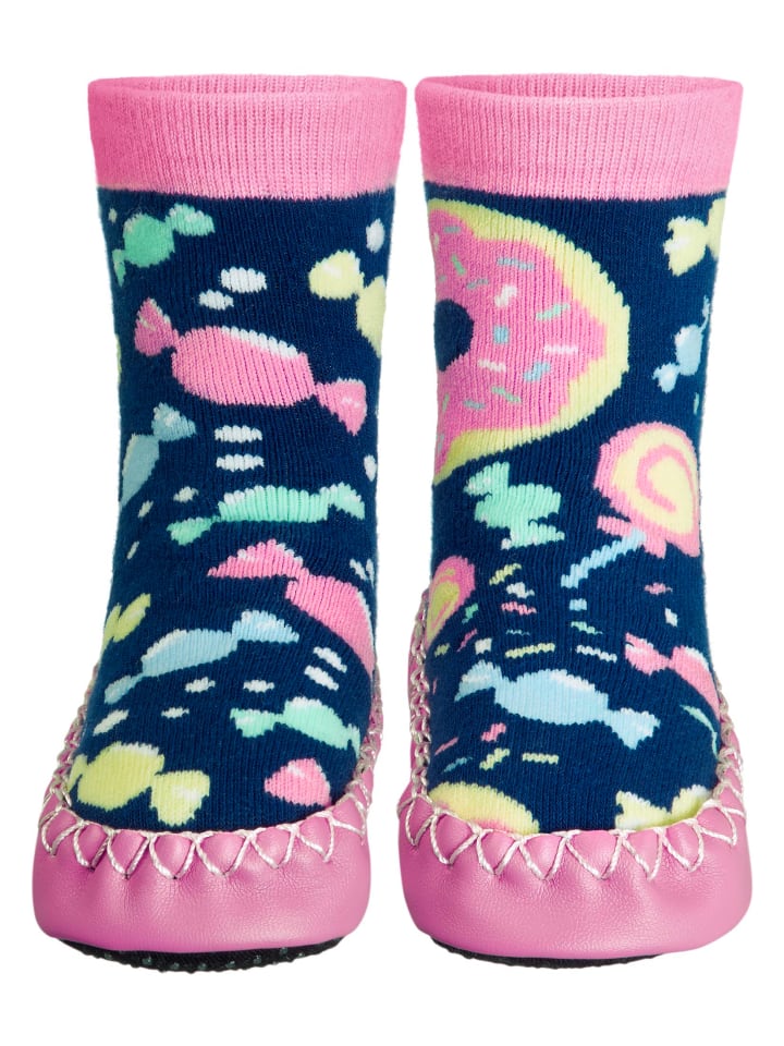 Playshoes Hüttenschuh Bonbons in Marine/Rosa günstig kaufen