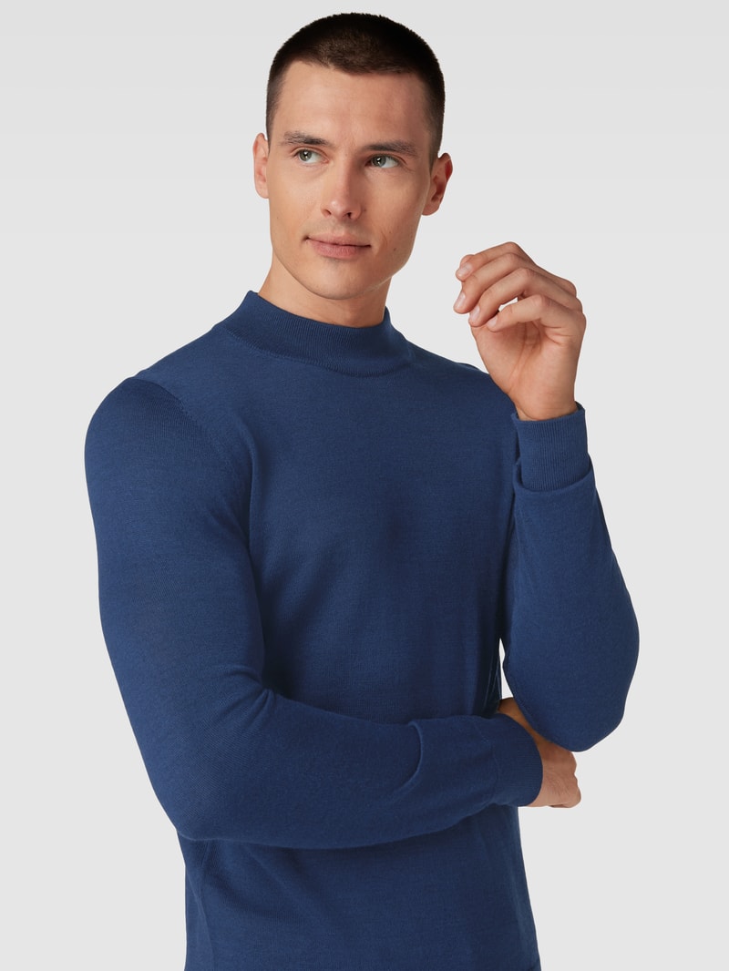 Strickpullover mit Rollkragen in dunkelblau meliert
