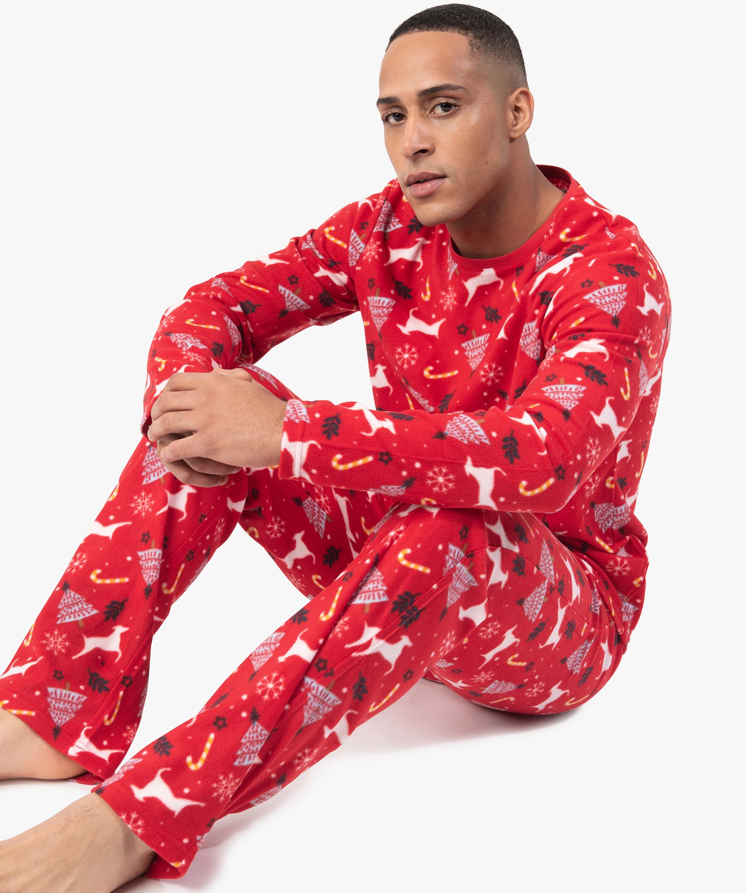 Pyjama homme spécial Nol en polaire fine rouge | GEMO