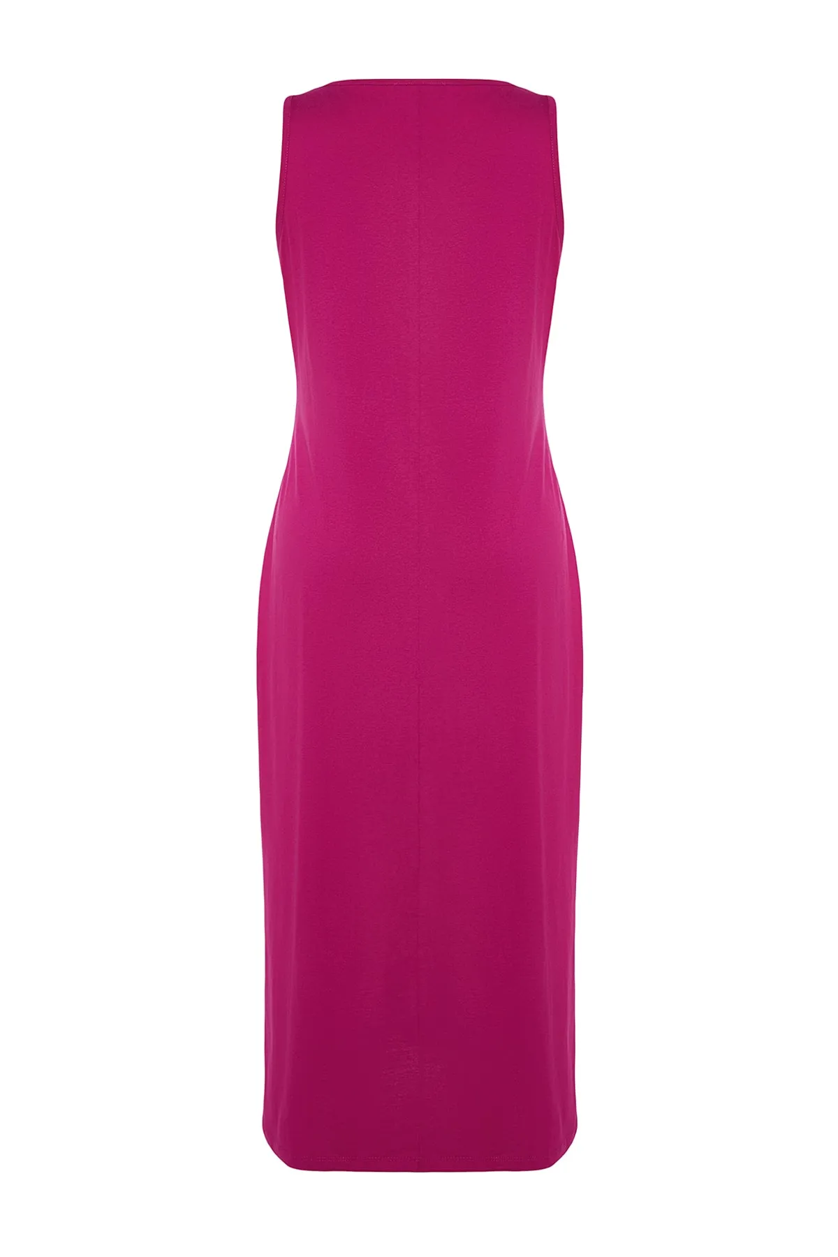 Trendyol Curve  Fuchsiafarbenes Shift-Strickkleid mit Rundhalsausschnitt und Schlitz TBBSS22AH0162