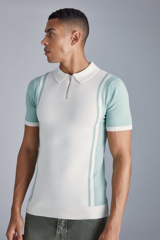 Kurzärmliges Muscle-Fit Colorblock Poloshirt