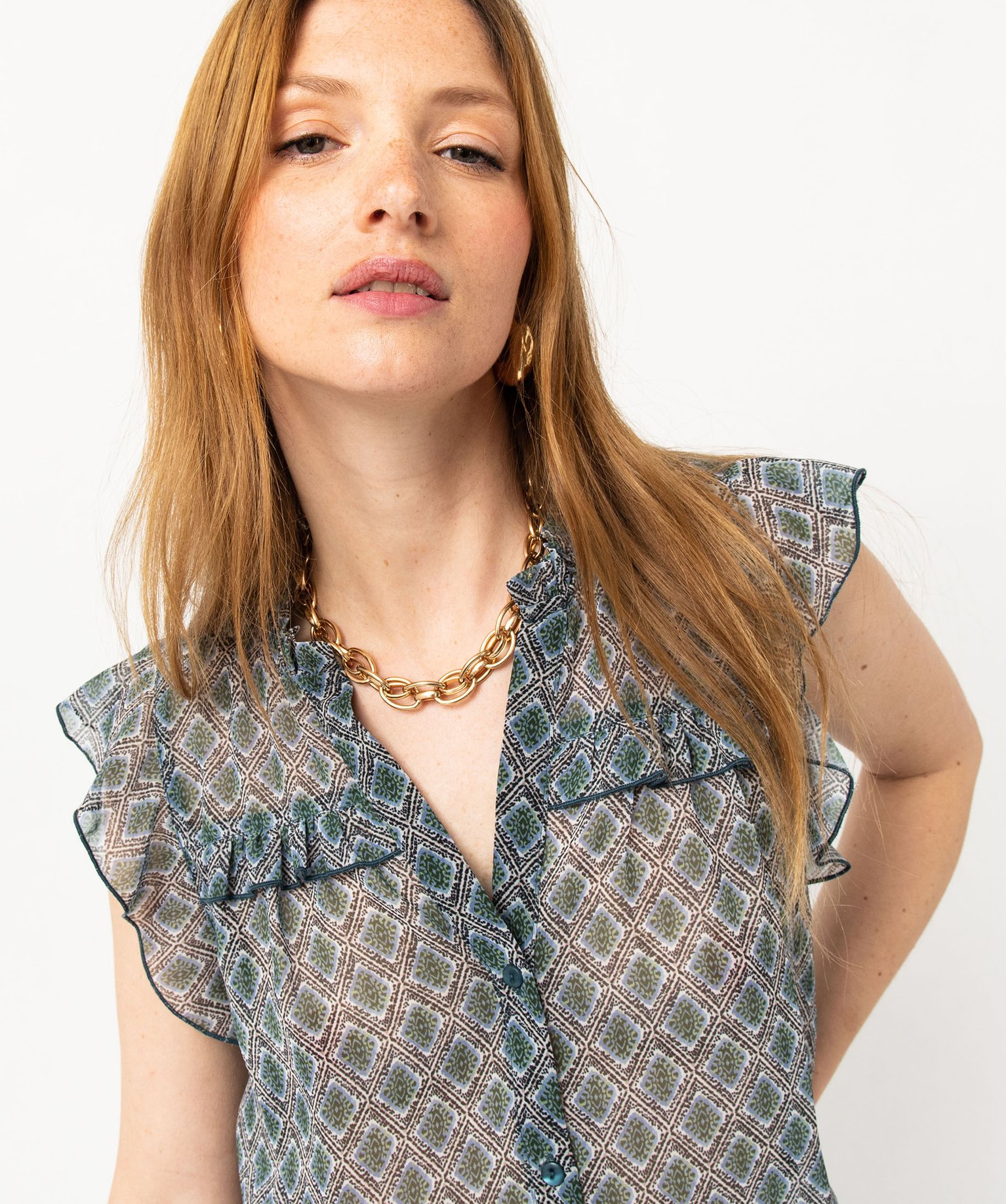 Blouse sans manches imprimée en voile femme imprime | GEMO