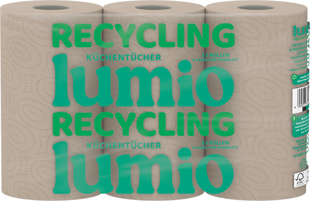 Lumio Recycling Küchentücher Sparblatt 3-lagig (3x100 Blatt)