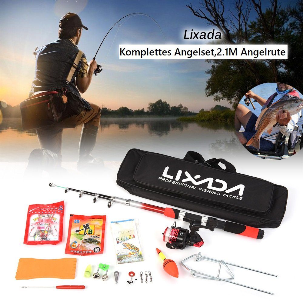 Lixada Karpfenrute Karpfenset,Angelkoffer,Karpfen Angeln Komplett-Set,Spinning-Angelrolle, Rute und Rolle,Köder,Haken,Tasche und gut ausgestattete Angelgeräte.