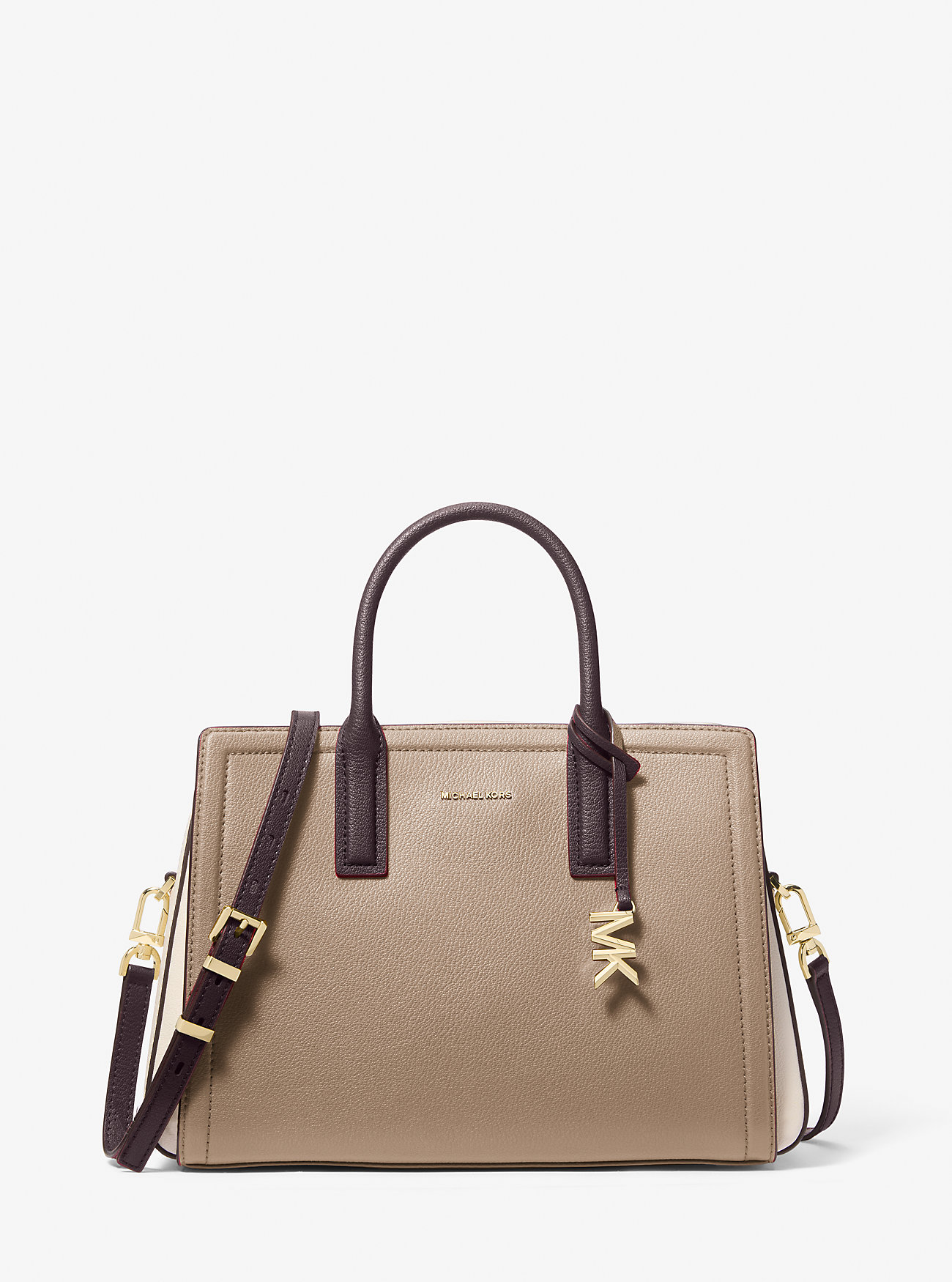 Torba Laila Medium Color-Block Pebbled Leather Satchel - BIRCH MULTI