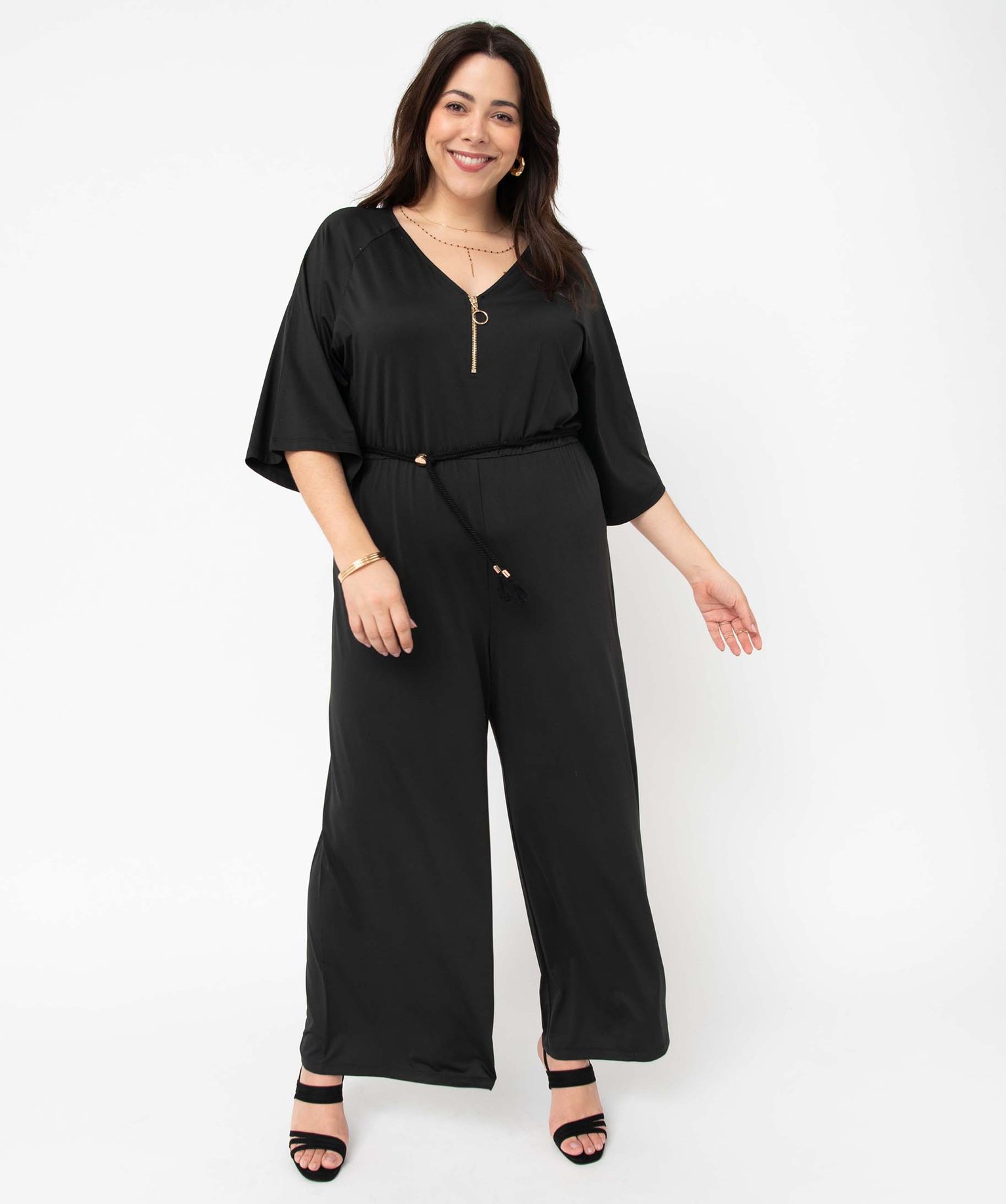 Combinaison pantalon femme grande taille en maille extensible noir | GEMO