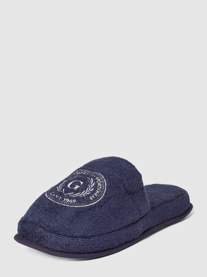 Hausschuhe mit Label-Stitching Modell 'CREST' in marineblau