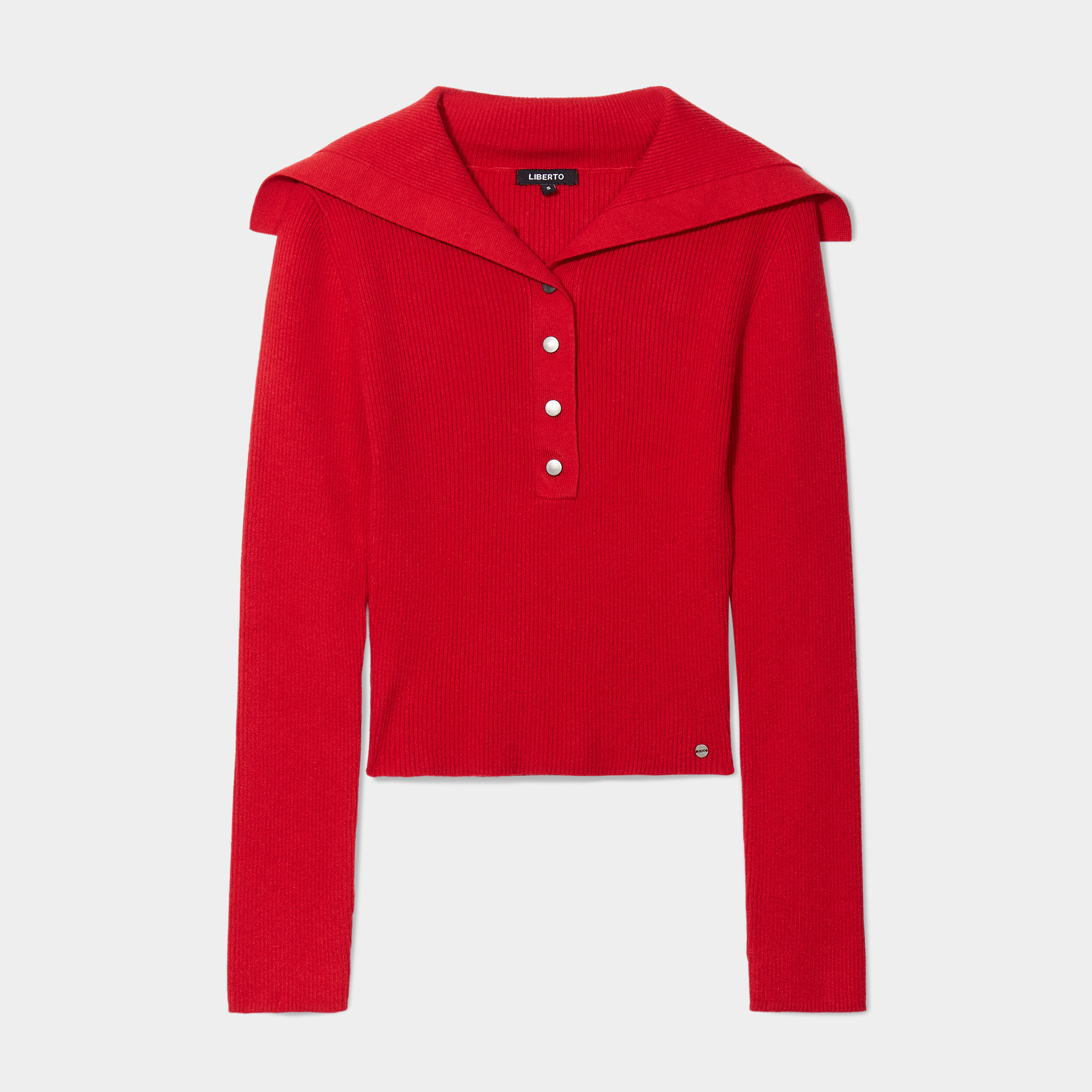 Pull col camionneur boutonné Liberto rouge foncé femme | La Halle