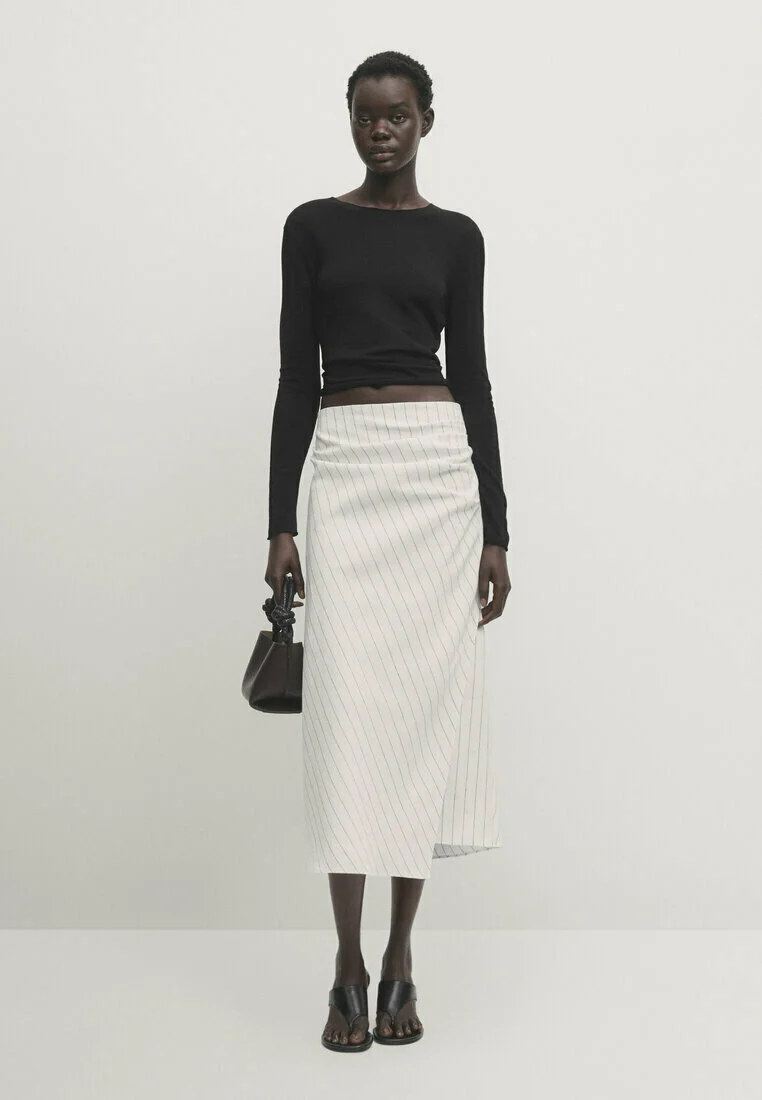 Massimo Dutti MIDI DETALLE RAYAS - Falda Cruzada