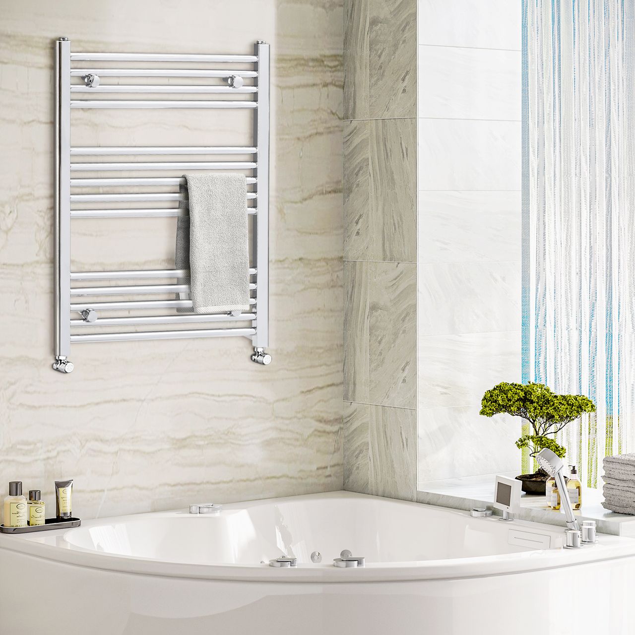 HOMCOM Handtuchheizkörper hydronische Handtuchwärmer Handtuchtrockner Badheizkörper 14 Heizstäbe Heizkörper für Badezimmer Wandmontage Kohlenstoffstahl Silber 600 x 800 mm