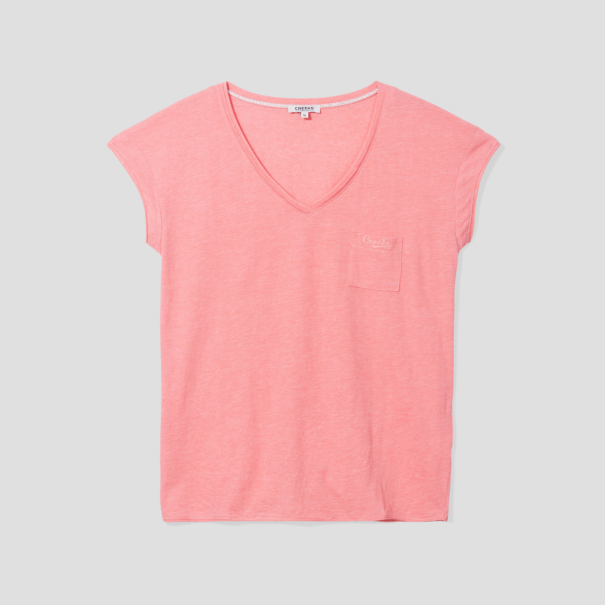 T-shirt col v poche poitrine Creeks rose femme | La Halle