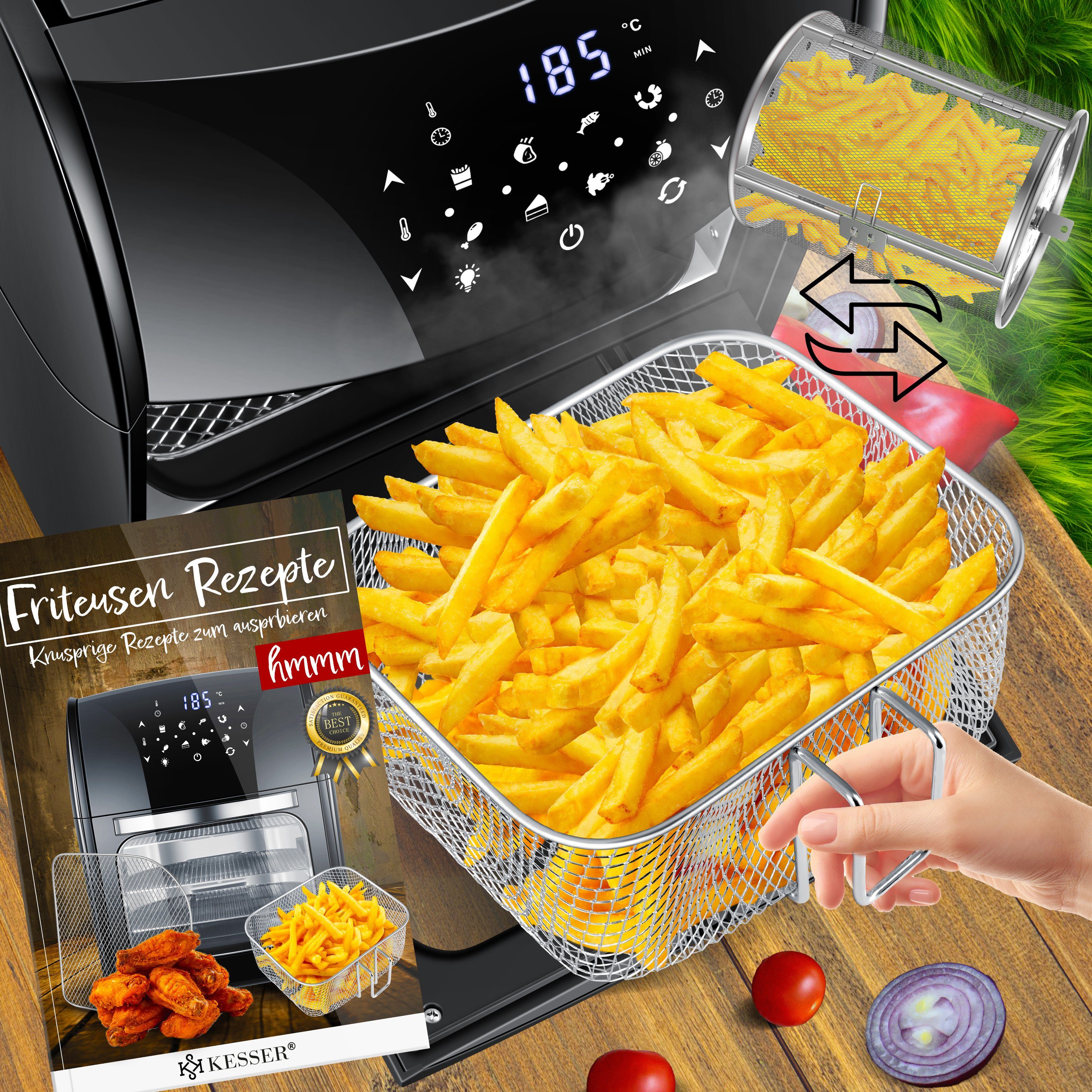 KESSER Heißluftfritteuse, 1800 W, XXL Airfryer 9in1 Heißluftfritteuse Fritteuse Drehgrill