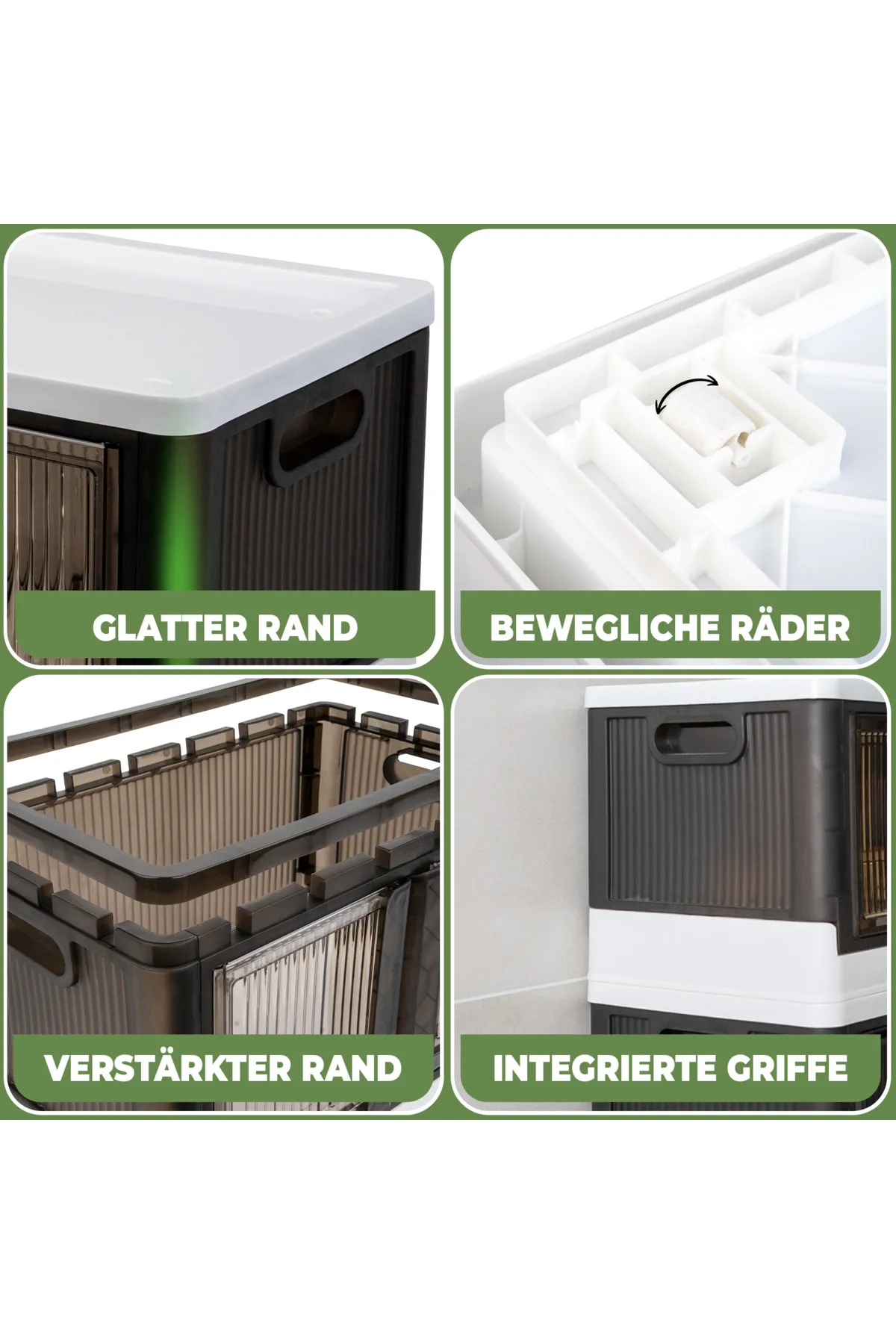 Viwares  Faltbare Aufbewahrungsbox mit Deckel - 3 Stapelbare Aufbewahrungsboxen