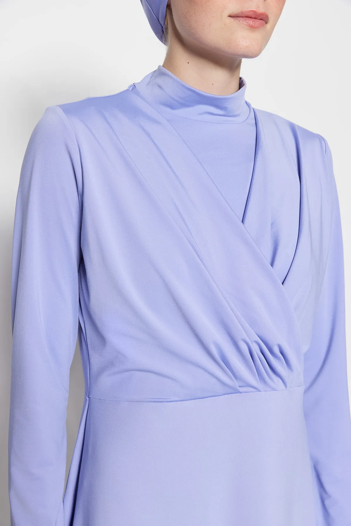 Trendyol Modest  Lila drapiertes, detailliertes, vollständig bedecktes, gestricktes Lycra-4-teiliges Badeanzug-Set TCTSS23CF00001