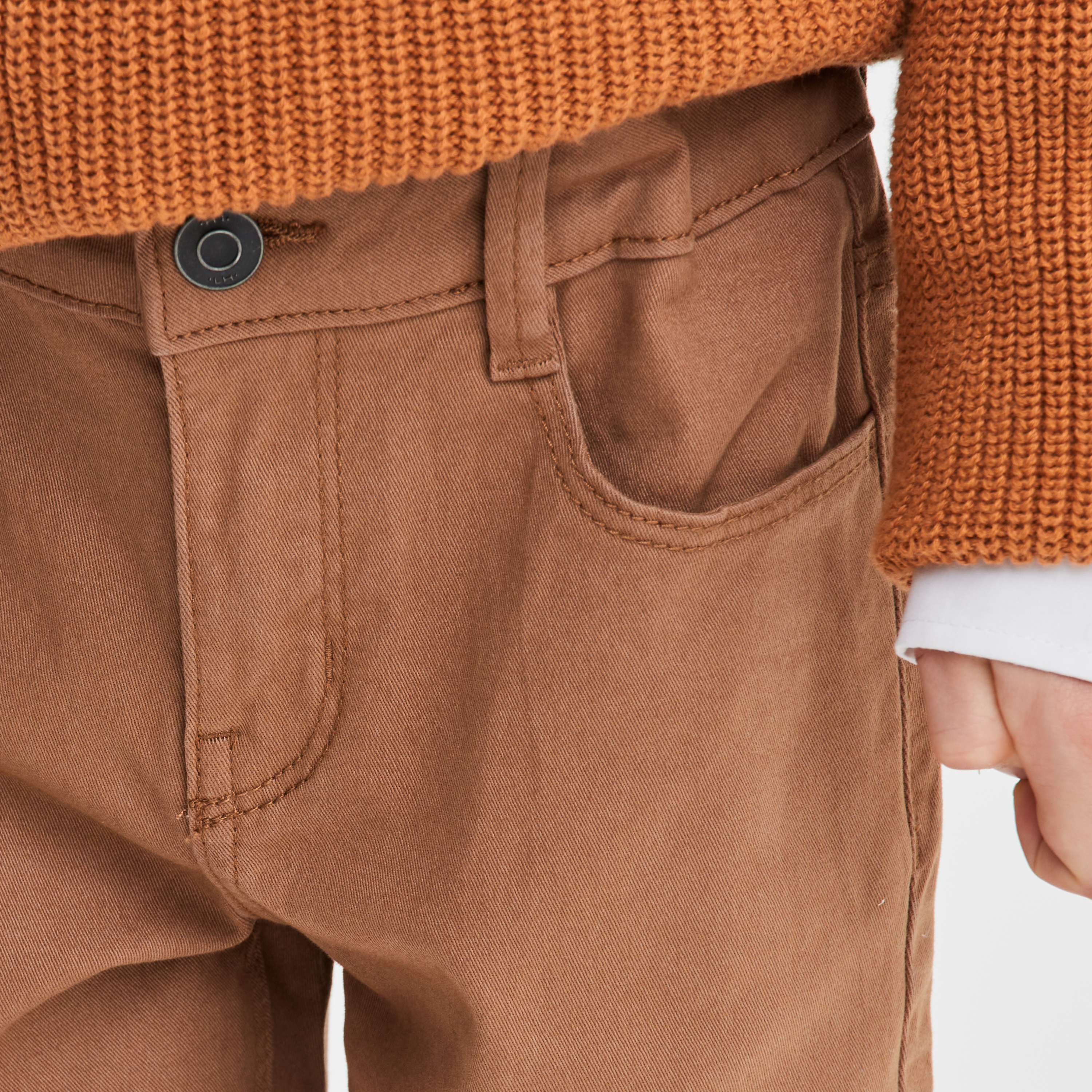Pantalon slim stretch marron garçon | La Halle