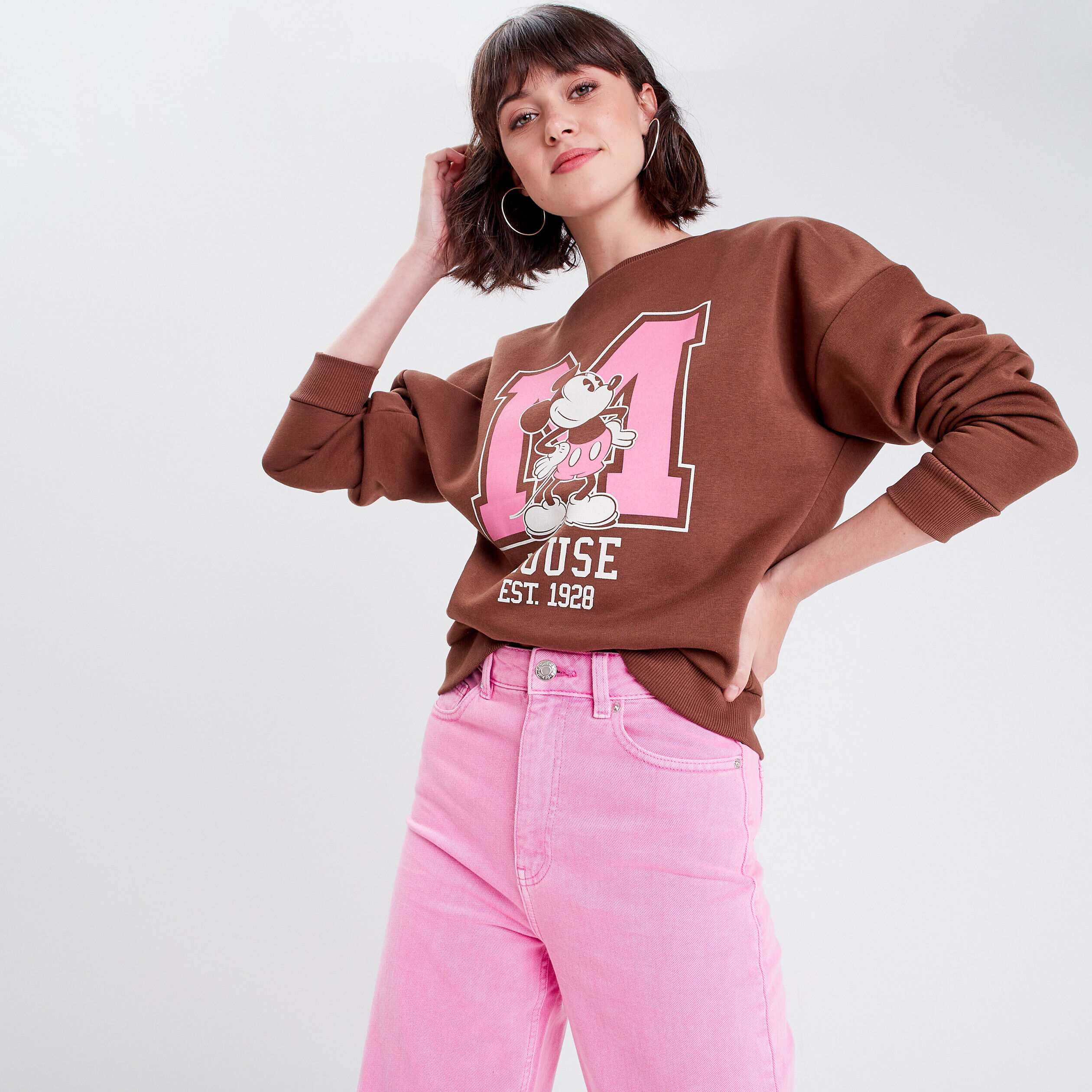 Sweat manches longues Mickey marron femme | Cache Cache
