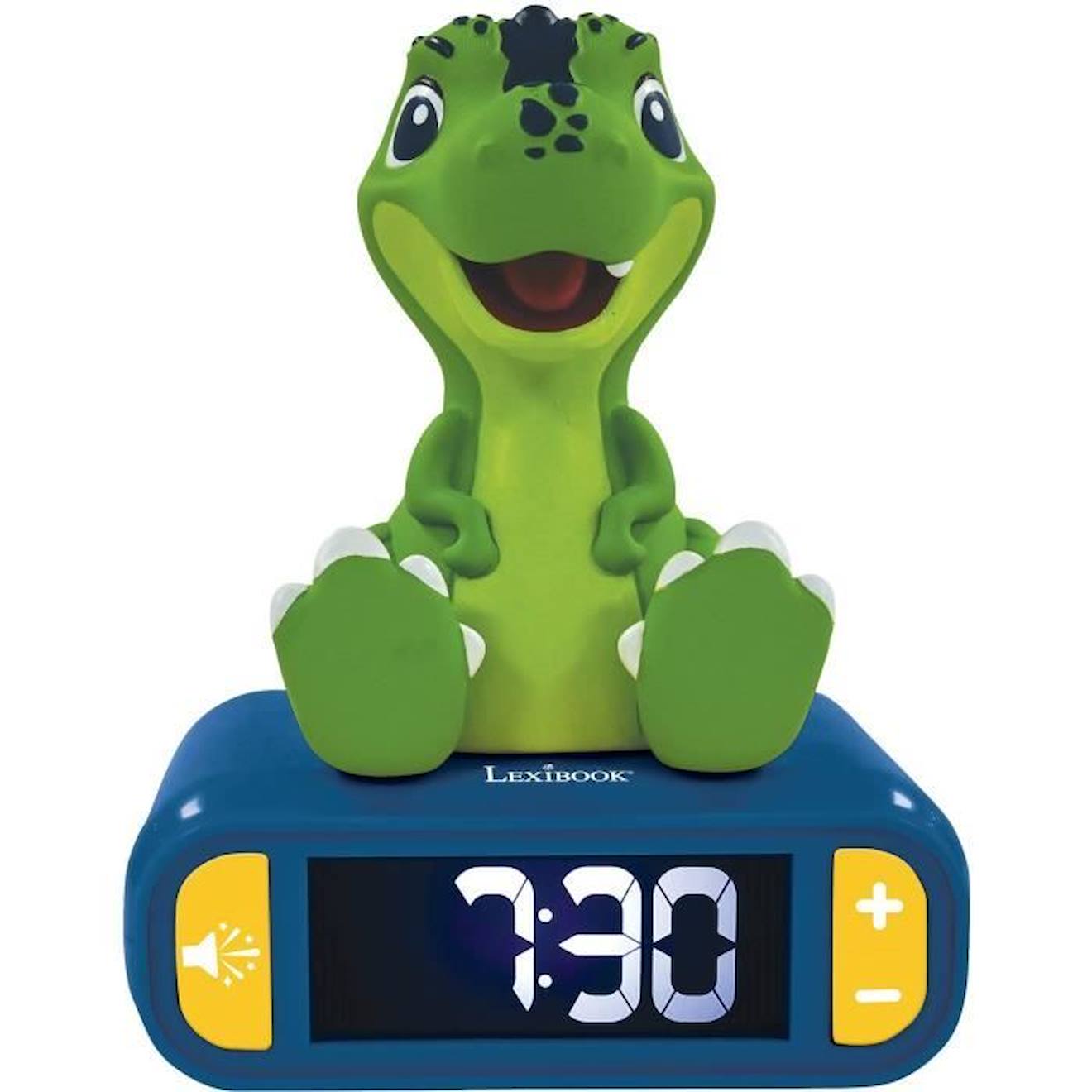 Réveil digital avec veilleuse lumineuse Dinosaure en 3D et effets sonores vert