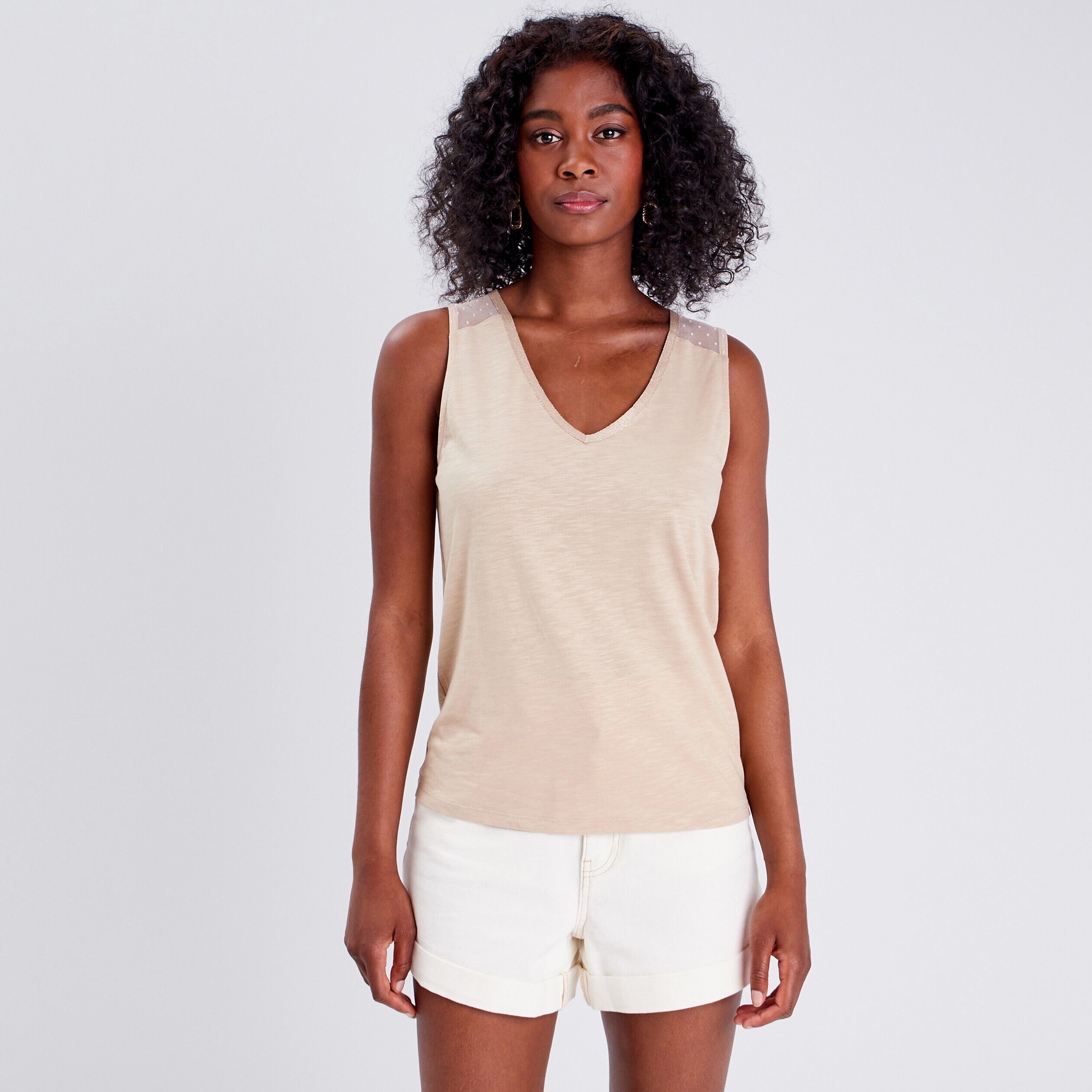 Débardeur bretelles larges sable femme | Cache Cache