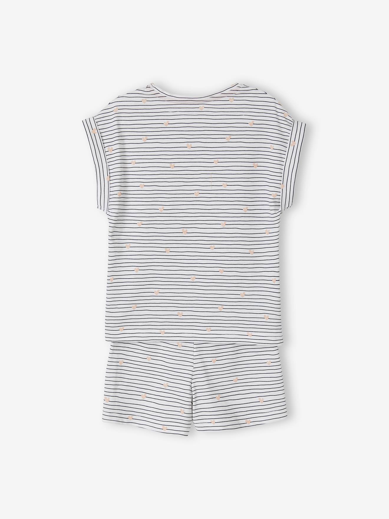 T-shirt + short + pantalon pyjama fille lot blanc rayé