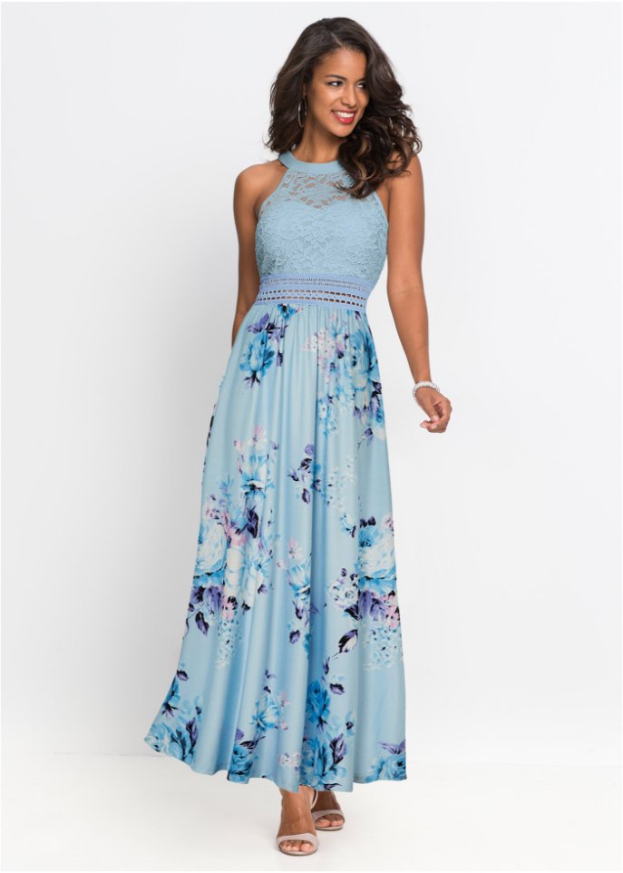 Sommer-Maxikleid mit Blumen-Print und Spitze