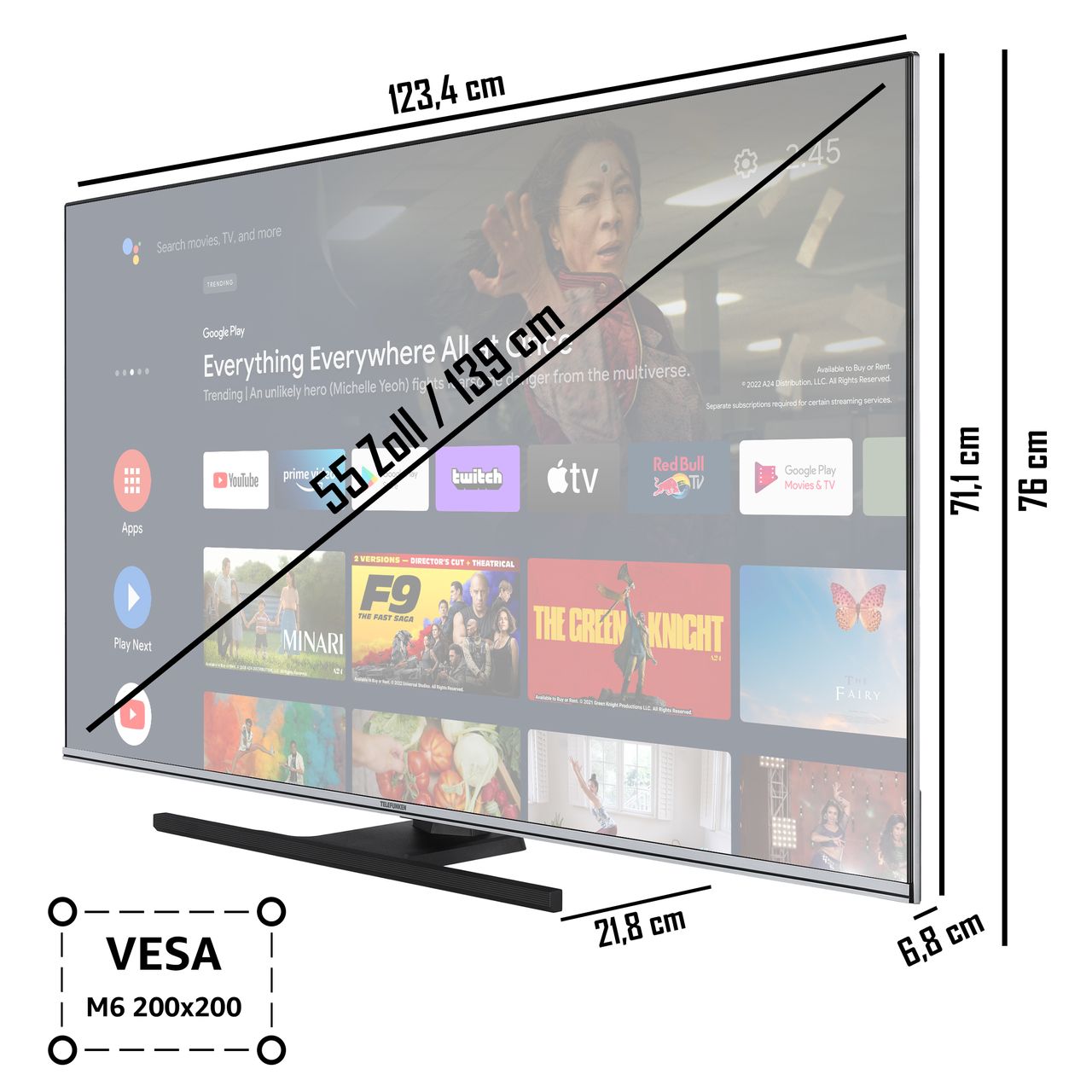 Telefunken QU55AN900M 55 Zoll QLED Fernseher/Android TV (4K Ultra HD, HDR Dolby Vision, Dolby Atmos)
