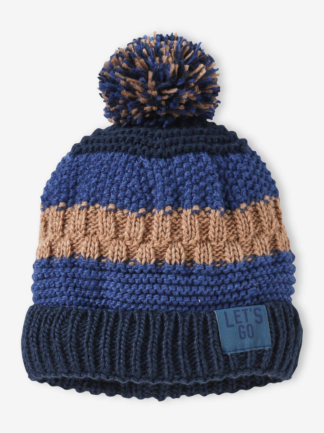 Bonnet colorblock avec jeux de mailles garçon marine