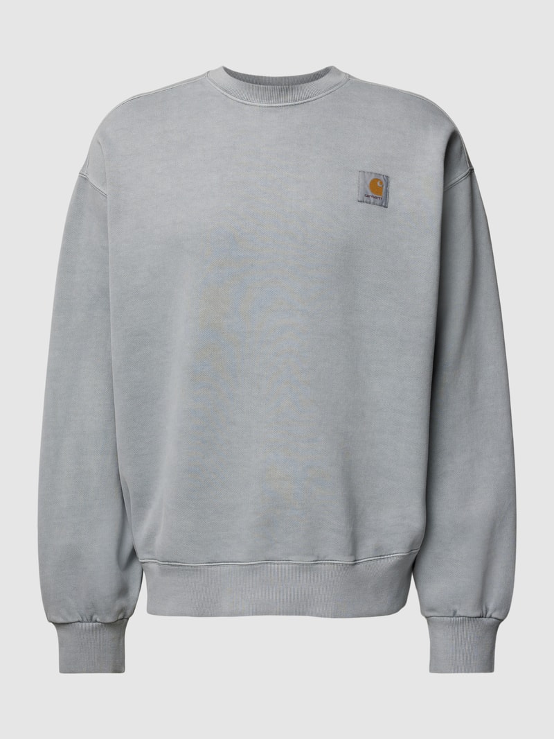 Sweatshirt mit Label-Patch Modell 'VISTA' in eisblau meliert