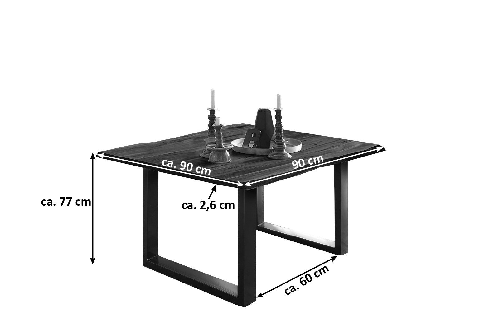 SAM® Baumkantentisch Kapalua, Akazienholz, nussbaumfarben, Baumkante massiv, Metallgestell U-Form