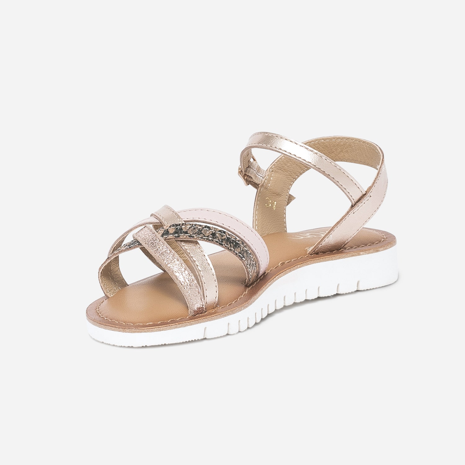 Sandale rose cuivré en cuir avec semelle crantée