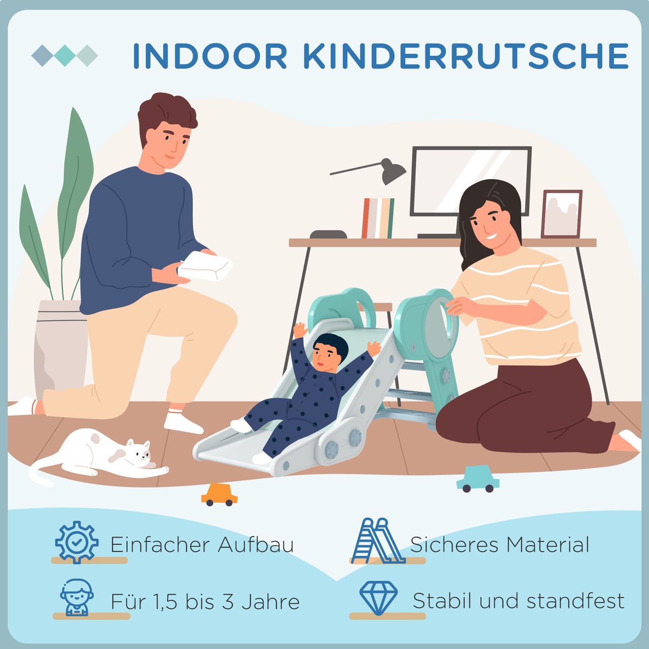 AIYAPLAY Kinderrutsche Rutschbahn Gartenrutsche für Kinder 1,5 bis 3 Jahre Grün