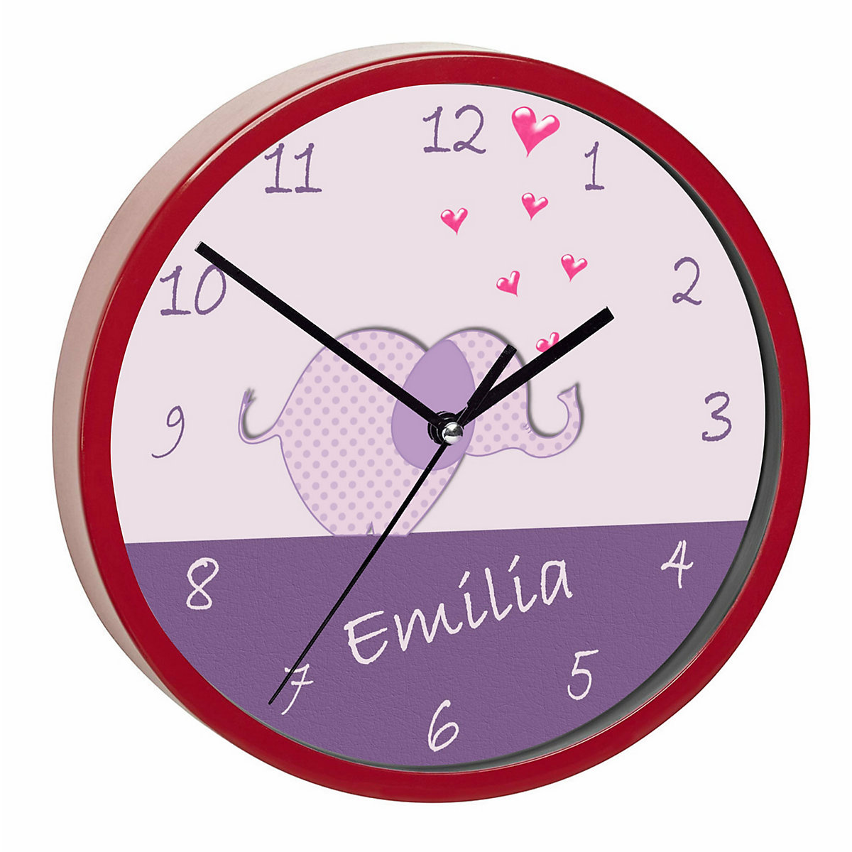 Kinder Wanduhr personalisiert mit Name Elefant lila