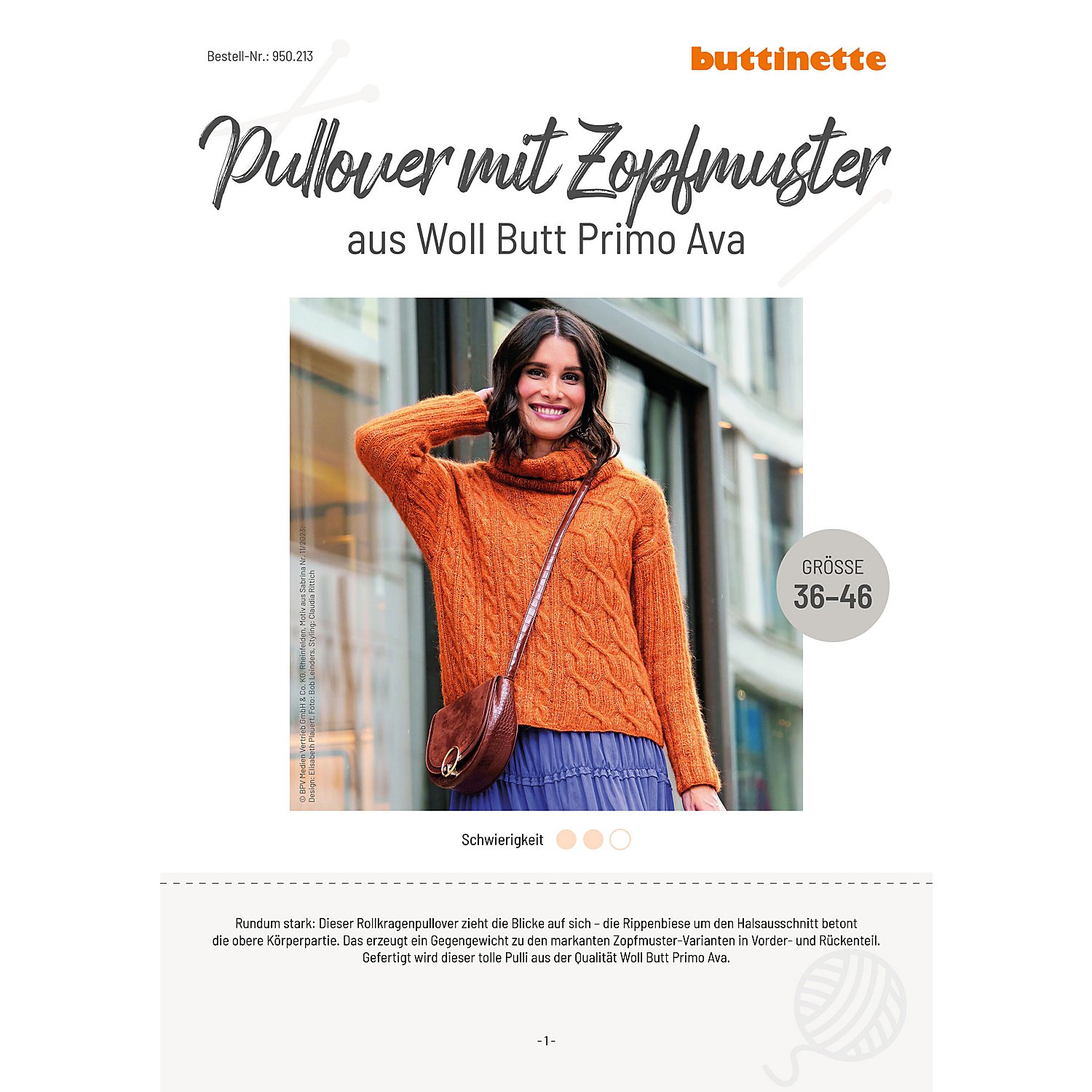 Strickanleitung – Pullover mit Zopfmuster aus Woll Butt Primo Ava