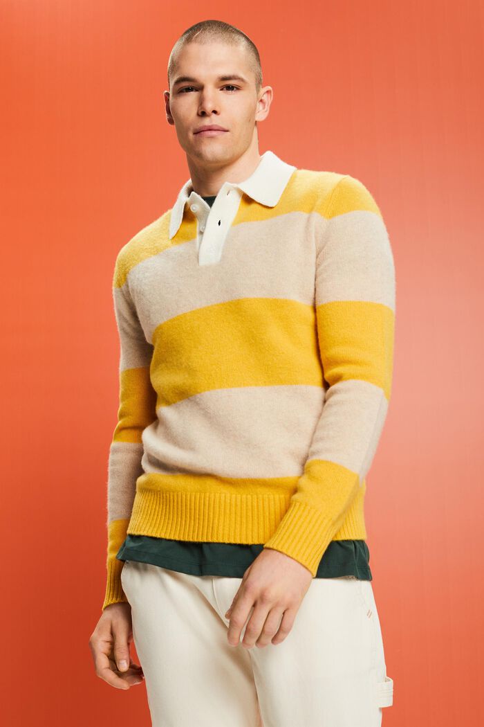 Kaschmirpullover mit Polokragen und Rugby-Streifen