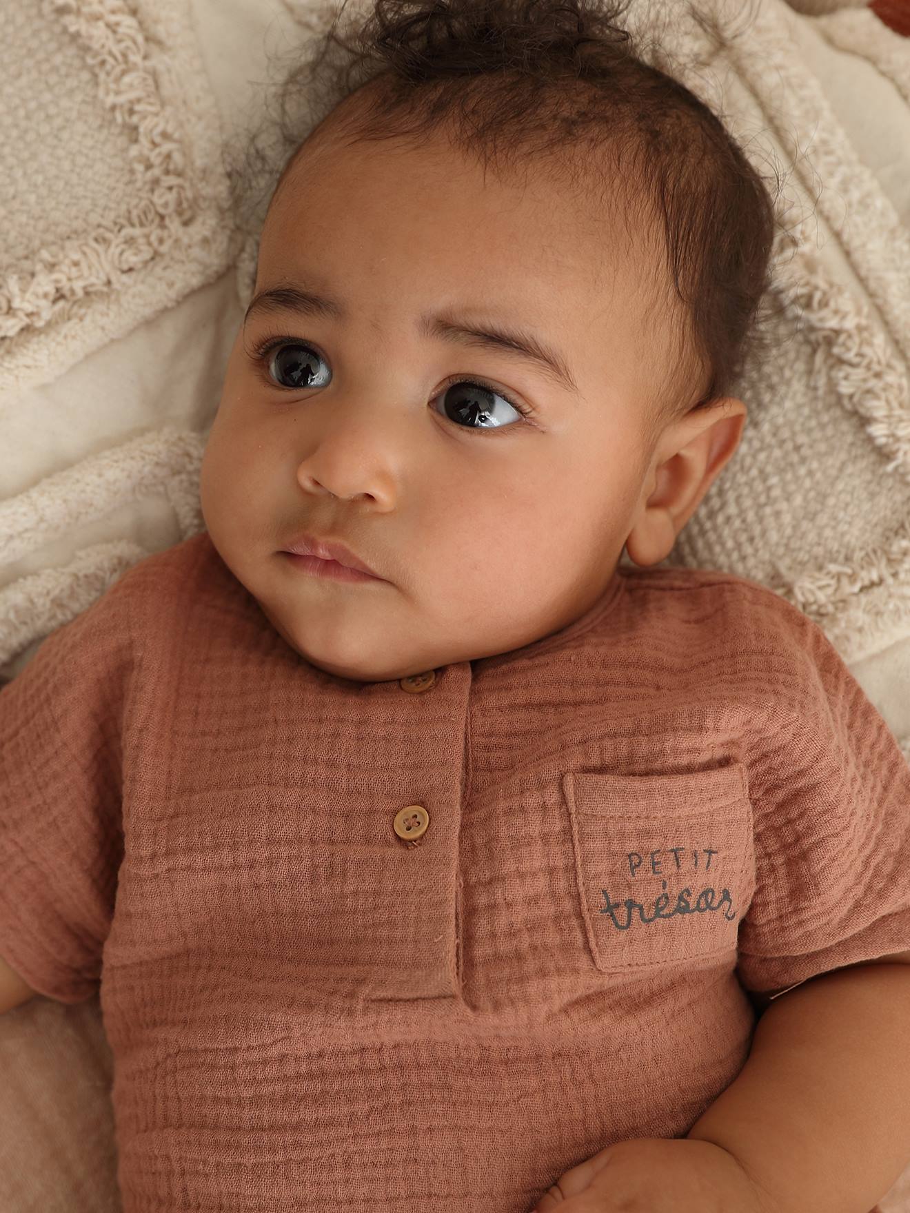 Ensemble bébé en gaze de coton tee-shirt + pantalon noix de pécan