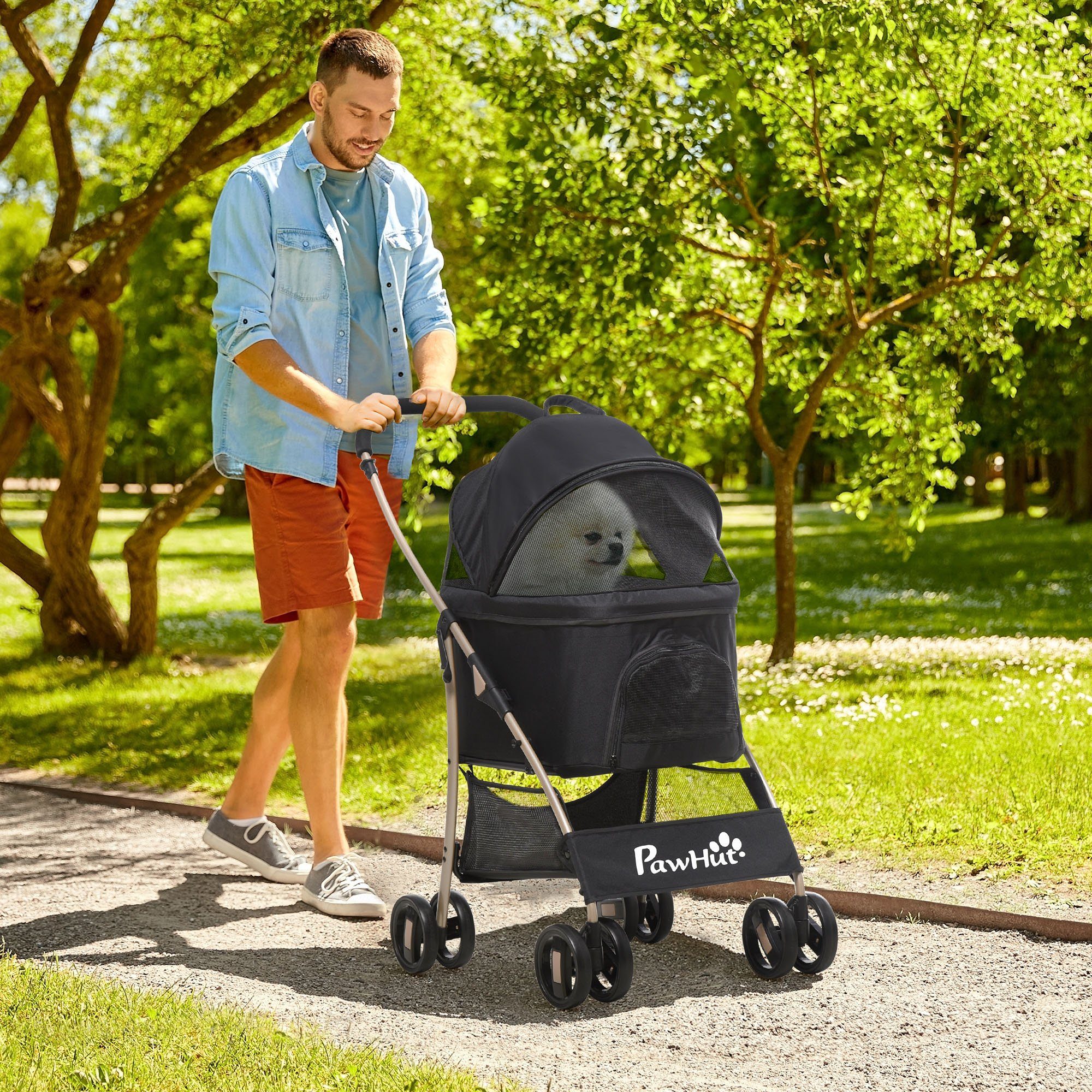 PawHut Hundebuggy 2-in-1 Hundewagen und Transportkorb, klappbar, 82 x 49,5 x 98 cm, (1-tlg), mit Falttasche