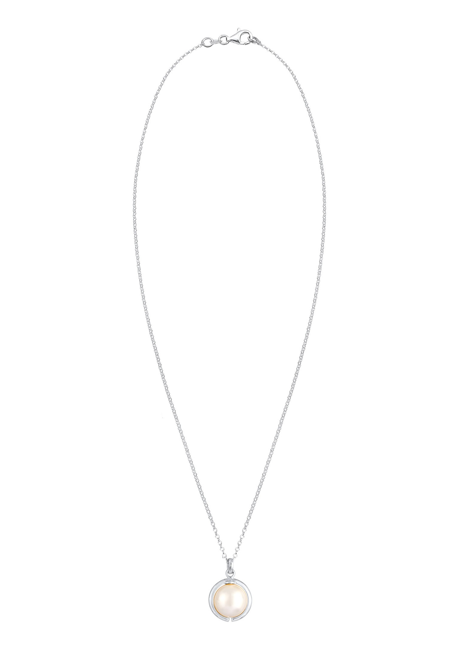Elli Women's Classic Round Pendant with Synthetic Pearl in 925 Sterling Silver
