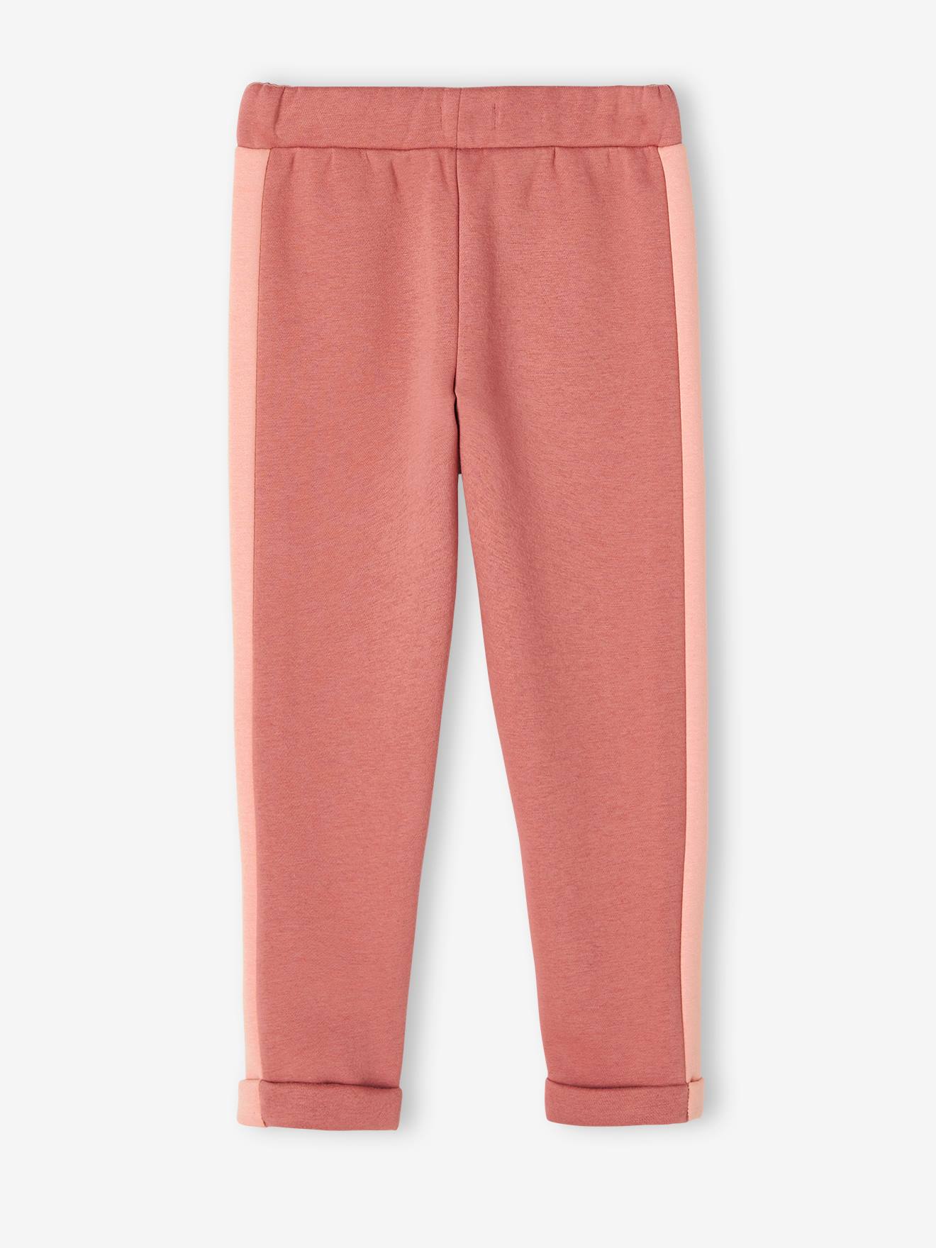 Pantalon de sport fille en molleton bandes côtés prune