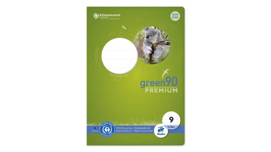 Ursus Green Premium Heft A5 16 Blatt Lineatur 9 - 10mm liniert mit Rand