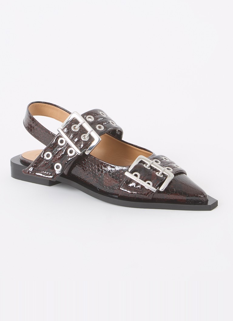 Ganni leather slingback with snakeskin print